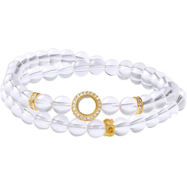 老庙 微镶运珠串  时尚清新森系设计优雅温柔气质精致简约百搭高级感#好运天然 白水晶 手串 女款