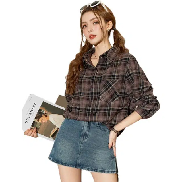 法文箱子 高级感格纹外搭衬衫 女款