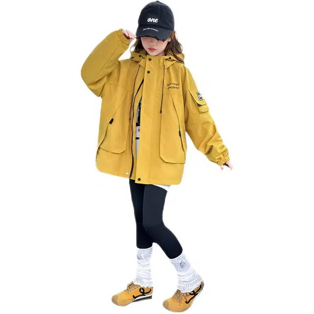 木木兔夹克 潮流时尚女童秋冬季外套 学生百搭休闲 加绒加厚 户外防风宽松连帽 中大童初中生 时髦洋气 青少年