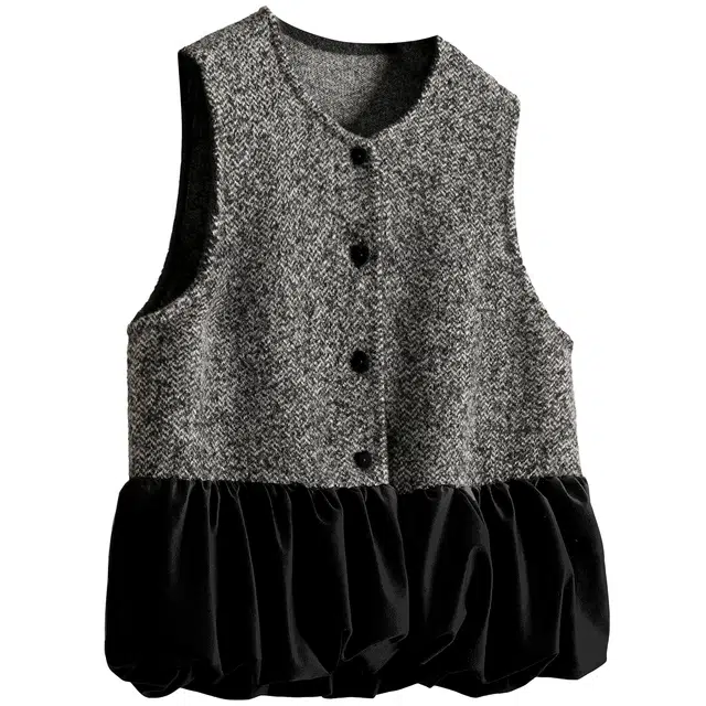 她池 复古优雅撞色拼接圆领叠穿无袖马甲 女款