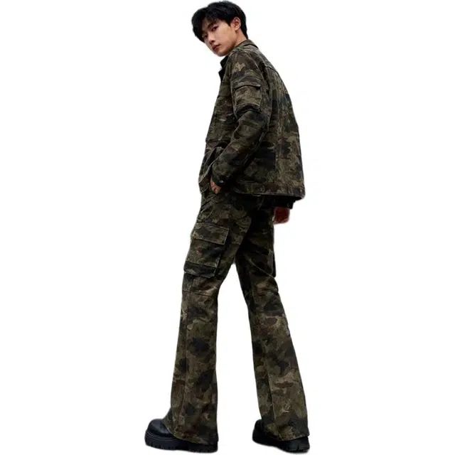 华夏儿女 潮牌美式高街中性风直筒休闲百搭裤子潮流宽松迷彩工装裤 男款