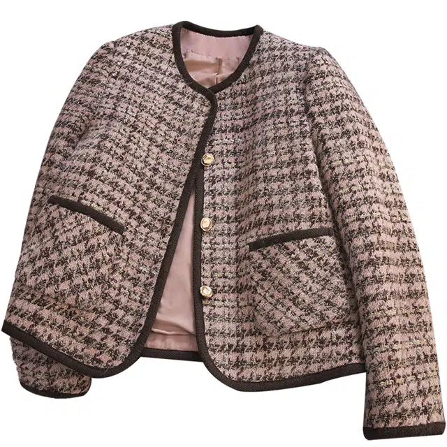 丝柏舍 小香风撞色圆领短款气质单排扣宽松款正肩长袖时髦截短外套 女款