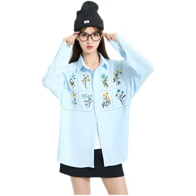 木木兔 潮流时尚  秋季外套  大码情侣装 休闲宽松 日常穿搭 小清新 学生百搭长袖衬衣衬衫  男女同款