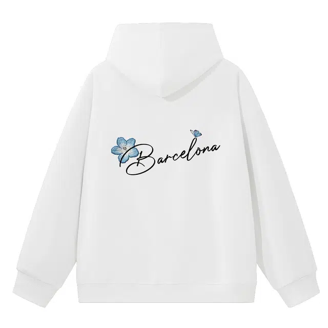 巴塞罗那足球俱乐部 美式复古学院风花卉早秋穿搭青春显瘦字母印花简约宽松舒适套头连帽百搭休闲落肩长袖情侣卫衣 男女同款