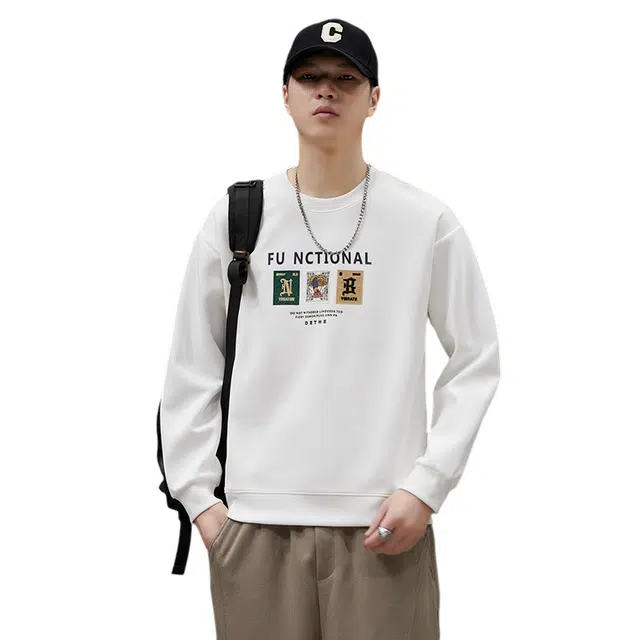 赛瀚 男装潮牌舒适圆领卫衣外套男款美式印花长袖秋季厚款百搭亲肤高级感上衣宽松显瘦显高青少年高街外穿通勤男士衣服 男女同款