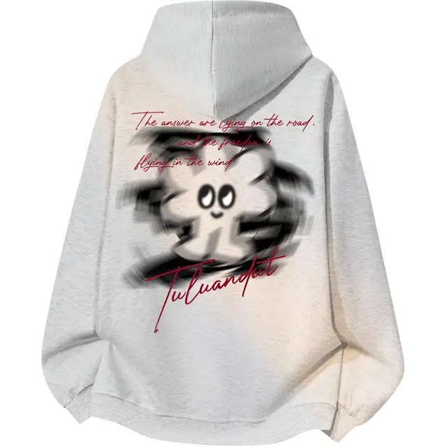 图兰朵 复古美式撞色拼接花体字母印花套头帽衫时尚潮流连帽外套宽松休闲百搭通勤舒适透气卫衣 男女同款