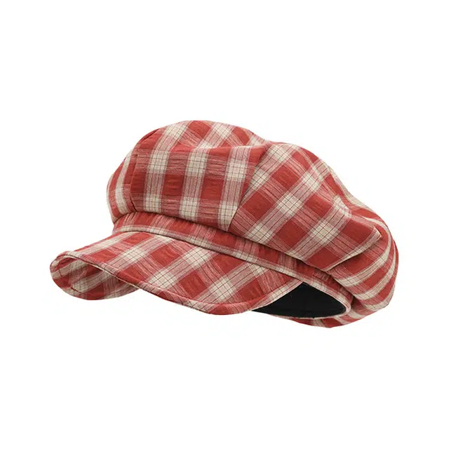 浪莎 日系复古格纹云朵帽百搭时尚休闲出街八角帽大头围显脸小 聚酯纤维 贝雷帽 女款