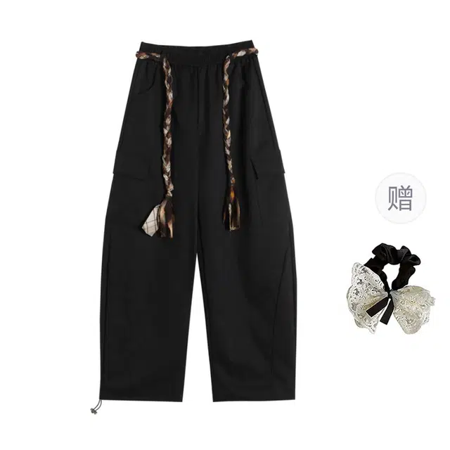 涂诗菲 美式复古时尚设计感显瘦遮肉气质通勤高街舒适潮流百搭编织腰带休闲裤 女款