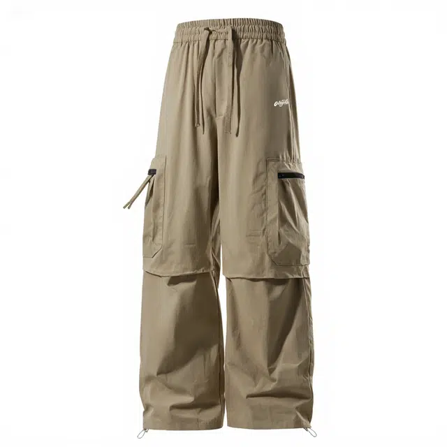 海底小纵队 时尚春秋系列美式高街多场景适用穿搭户外百搭登山裤抽绳系带可束脚大口袋中腰纯色宽松潮流伞兵工装裤休闲裤 男女同款