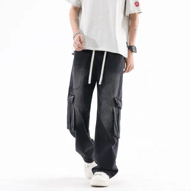 海尔斯 百搭美式高街舒适直筒中腰系带牛仔裤 男款