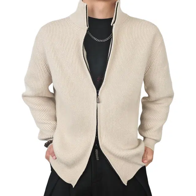 红豆 保暖绵羊毛开衫亲肤舒适保暖半高领高克重拉链针织百搭外套长袖毛衣 男款