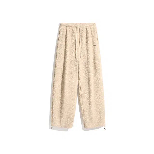 欧路得 美式刺绣摇粒绒休闲裤女男冬季加绒加厚宽松垂感阔腿直筒裤子卫裤 男款