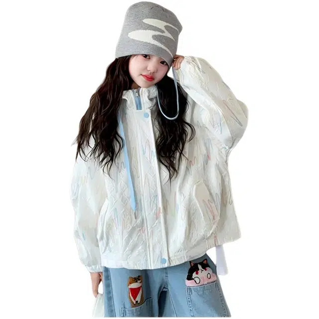 木木兔夹克 潮流时尚女童秋季外套 学生 百搭休闲 宽松连帽 中大童 初中生 时髦洋气防风