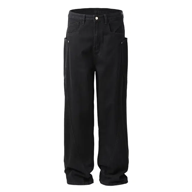 米素力 多口袋弯刀轻奢宽松中腰牛仔裤 男款