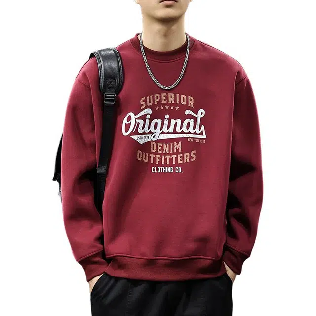 前进牛 美式复古经典休闲潮流重磅圆领中性风潮牌痞帅户外百搭印花上衣宽松套头外套卫衣 男款