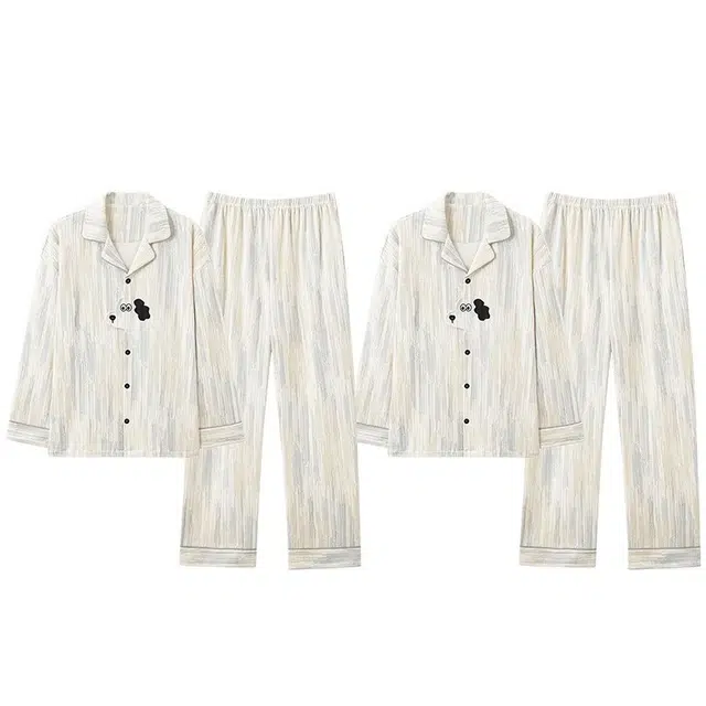 俏韵 翻领卡通春秋季纯棉长袖长裤甜美时尚舒适高级家居服可外穿睡衣套装 男女同款