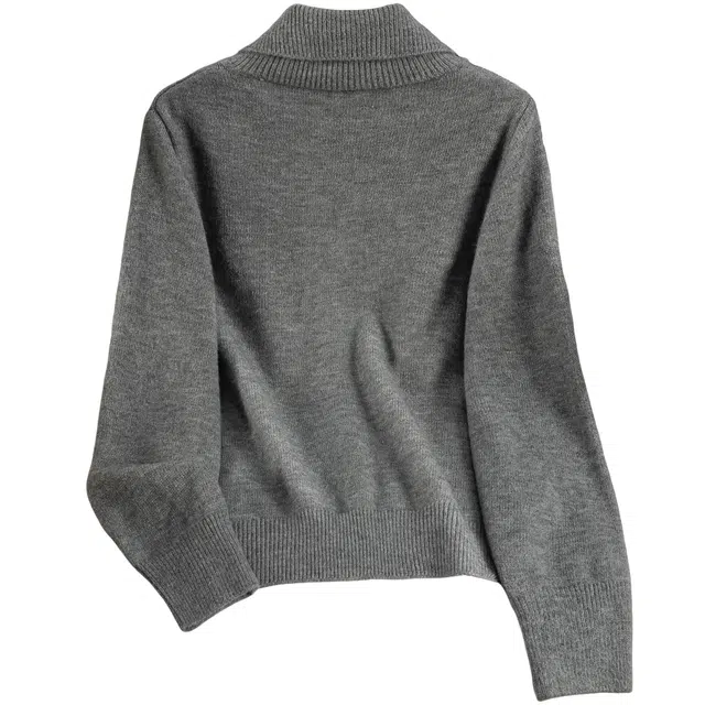 她池 设计感彩色单排扣宽松款翻领长袖针织衫 女款