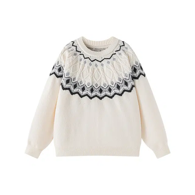 欧迪芬 美式复古时尚设计感个性菱形印花原宿风休闲潮流高级感柔软舒适保暖亲肤户外运动通勤百搭圆领长袖针织衫外穿慵懒风毛衣 男女同款