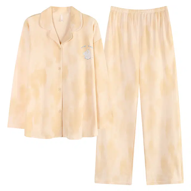 帕兰朵 春秋季纯棉长袖长裤可爱卡通小熊大码宽松家居服外穿睡衣套装 女款