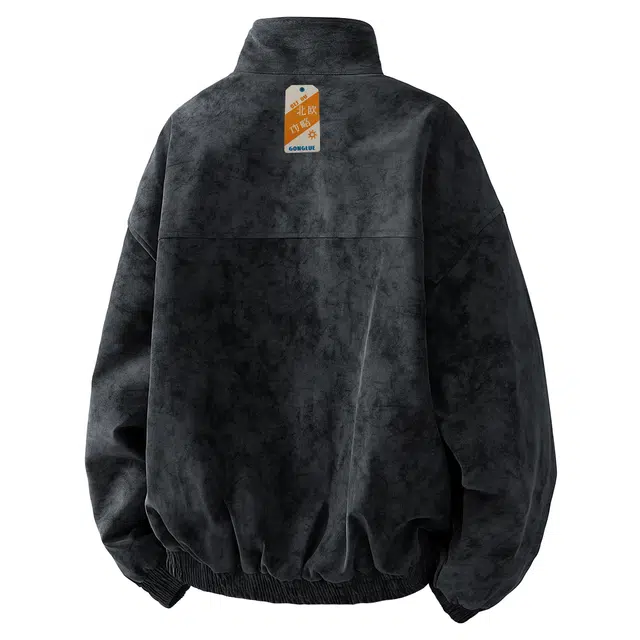 北欧攻略 美式复古重磅高品质秋冬加厚雾面扎染皮衣机车飞行员棒球服外套休闲通勤百搭痞帅男生夹克 男女同款