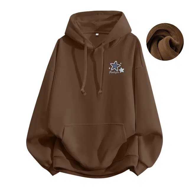 棉致 闪亮蓝星星简约设计感无性别主义美式加绒加厚百搭通勤休闲宽松柔软舒适套头连帽卫衣 男女同款