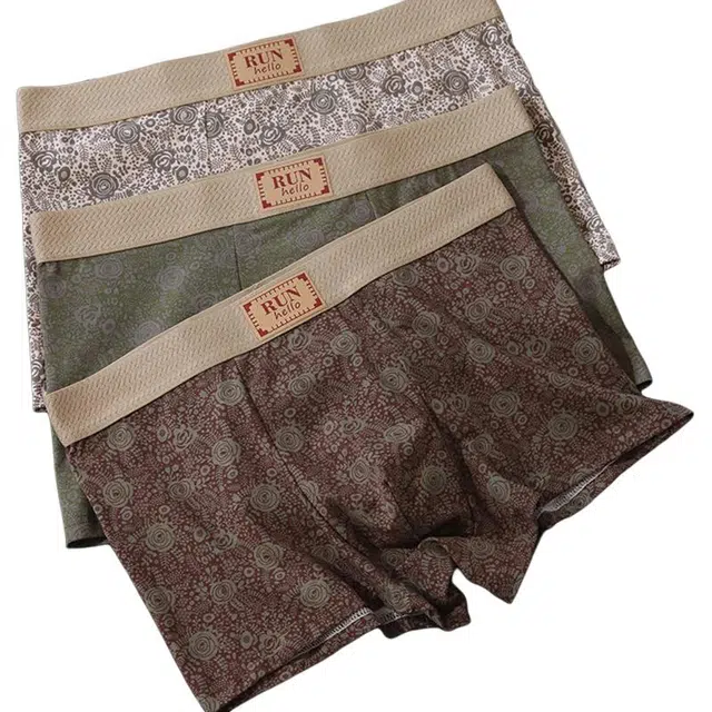 潞优野 中式古典印花舒适纯棉中腰抗菌透气运动底裤平角内裤 男款