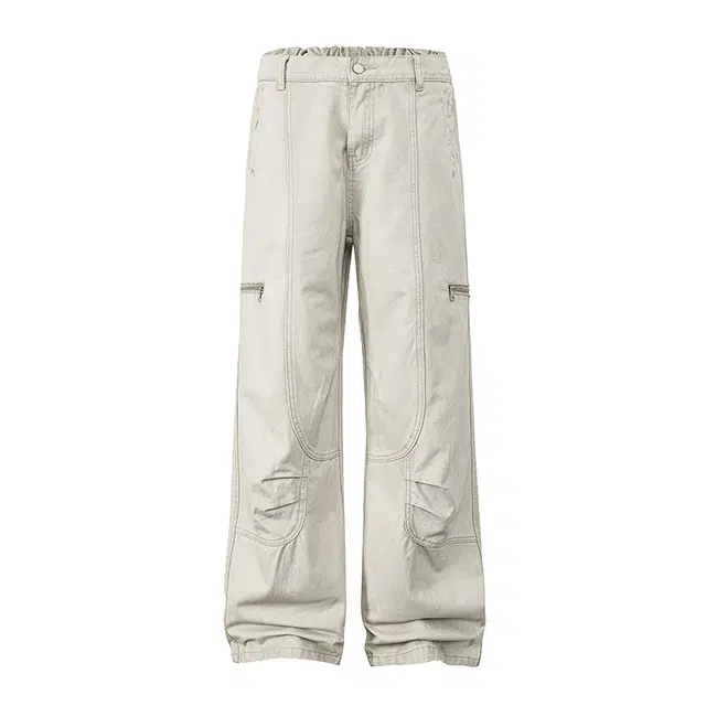 欧路得 复古竖条纹休闲裤女男秋宽松垂感长裤慵懒松弛感百搭阔腿裤子牛仔裤 男款