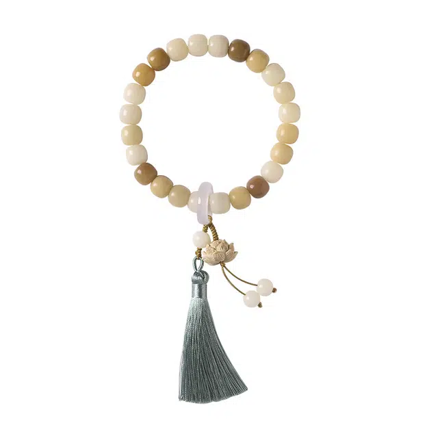 聆听花开 原生态渐变莲花流苏佛珠盘玩文玩手持禅意念珠国风复古文艺优雅气质小众高级感日常通勤#好运 菩提根 手串 男女同款情侣款