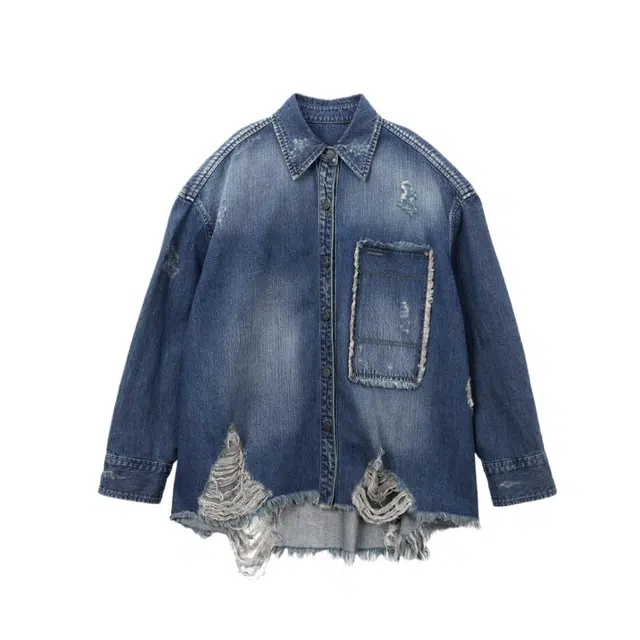 TREEMINGBIRD Distressed Square Denim Set-up Jacket