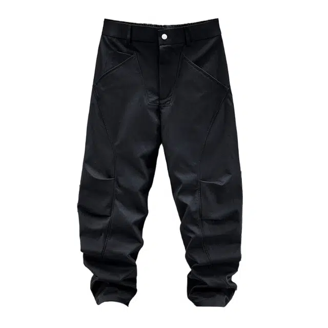 半空山 纯色解构拼接立体剪裁个性口袋褶皱设计潮流宽松百搭显高显瘦高质感弯刀休闲裤 男女同款