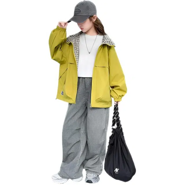 木木兔夹克 潮流时尚女童秋季外套 学生百搭休闲 宽松连帽 两面穿  户外防风 中大童初中生 时髦洋气 青少年