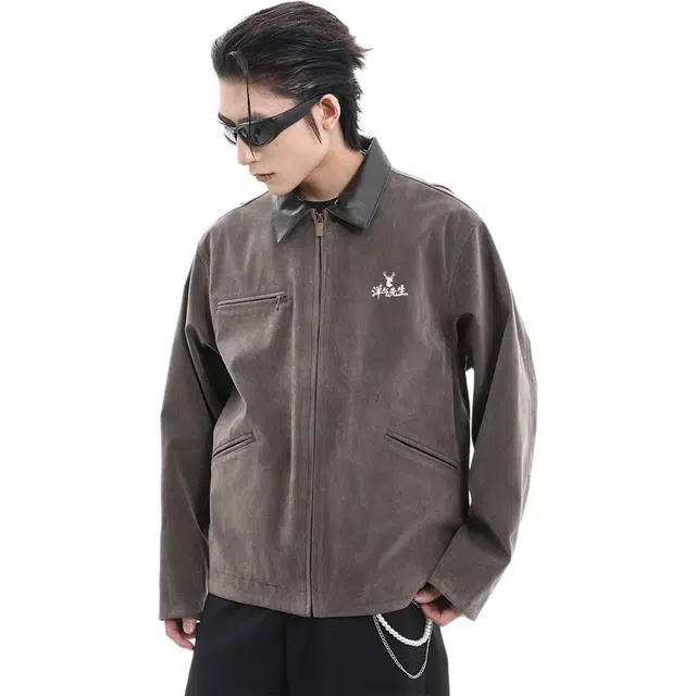 洋气先生 美式复古简约时尚小众高级感潮流帅气日常基础休闲宽松百搭防风保暖城市机能风纯色工装多口袋翻领外套夹克 男女同款