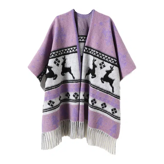 浪莎 冬日驯鹿双面 旅行外搭高级感保暖流苏 聚酯纤维 披肩 男女同款情侣款