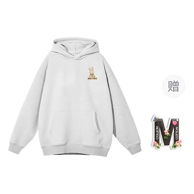 棉购 连帽设计感兔子印花宽松重磅简约时尚长袖卫衣 女款