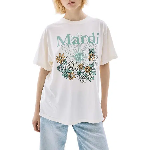 MARDI MERCREDI TSHIRT FLOWERMARDI JARDIN_CREAM MOSSGREEN FW25T