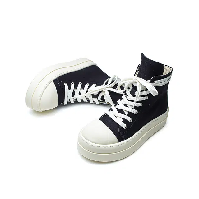 莫代尔 厚底高帮板鞋秋季侧拉链情侣款皮面美式高级感增高短靴 马丁靴 男女同款