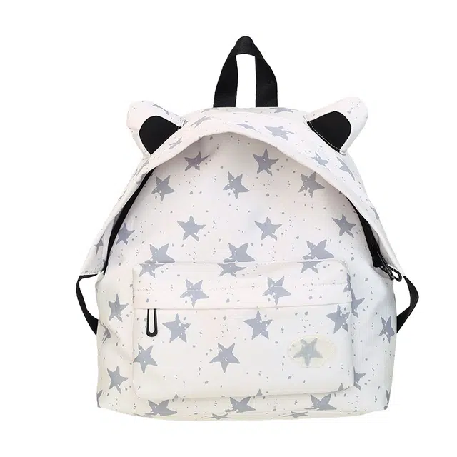 南潇湘 可爱猫耳小众设计轻便出行百搭背包多色可选初高中大学生书包 尼龙 双肩包 男女同款情侣款 星星灰/奶牛纹/黑脚丫/彩脚丫/波点款