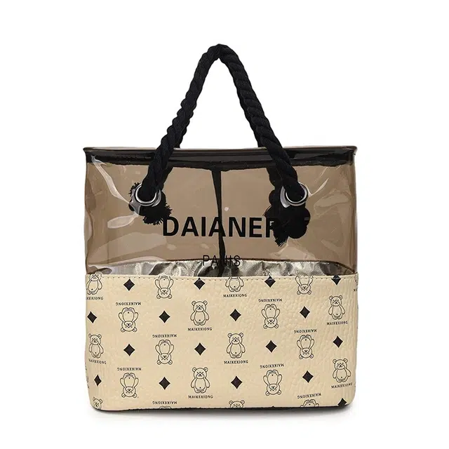 艾情草之恋半透明小熊洗漱包女新款韩版时尚收纳包可爱大容量手提化妆包 收纳便携防水防摔防泼水