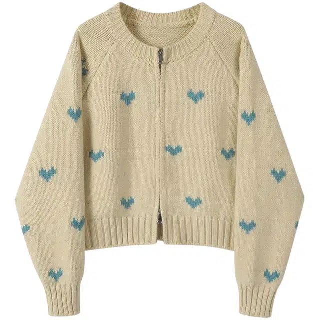 望莱仕 少女感爱心提花开衫小外套针织衫 女款