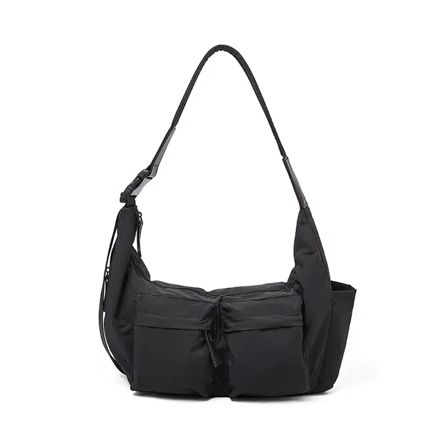 老人头 时尚休闲简约百搭通勤小众设计斜挎包 织物 单肩包 女款 黑色