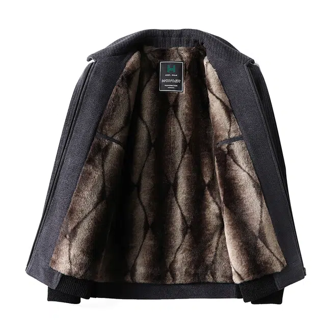 卡丹狄诺 加绒加厚男士秋冬季外套翻领中年休闲茄克中老年爸爸装保暖毛呢款夹克 男女同款