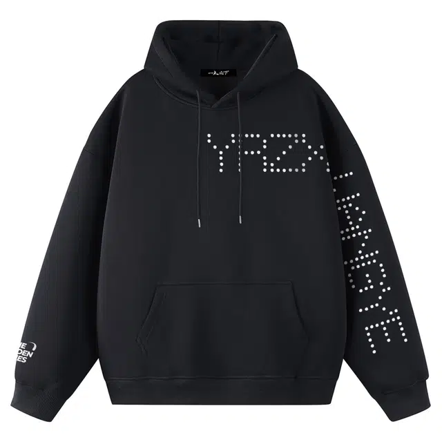 一人之下 美式高街复古重磅仿珍珠钻品牌字母印花设计休闲宽松舒适百搭精选小众户外运动日常通勤潮流时尚学院风情侣款连帽卫衣 男女同款