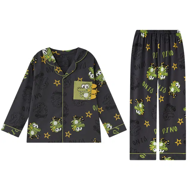 俏霓桐 卡通恐龙青少年学生纯棉开衫舒适可外穿家居服宿舍时尚睡衣套装 男款