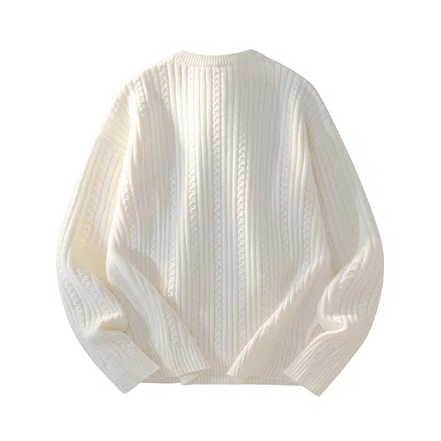 暴走的萝莉 美式潮流复古老钱风简约基础款纯色竖纹品牌车标设计休闲宽松日常通勤长袖海鸥领毛衣 男女同款