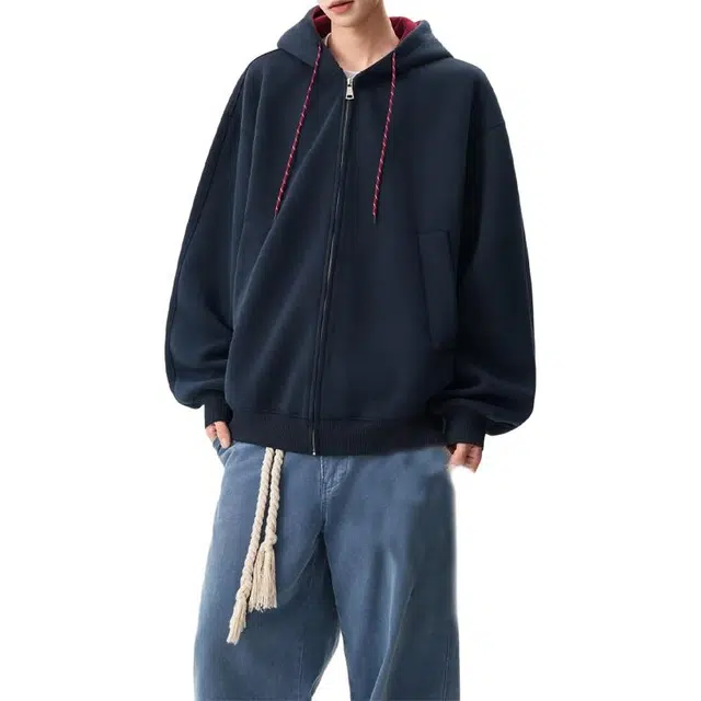 拓菲 重磅连帽开衫卫衣男款秋季美式高街拼色休闲外套情侣运动上衣夹克 男女同款