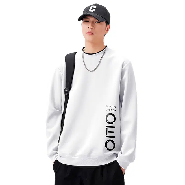 赛瀚 圆领卫衣撞色拼接长袖男款字母印花春秋厚款百搭舒适亲肤男装宽松上衣显瘦显高学院风潮牌高街通勤时尚外穿外搭衣服 男女同款