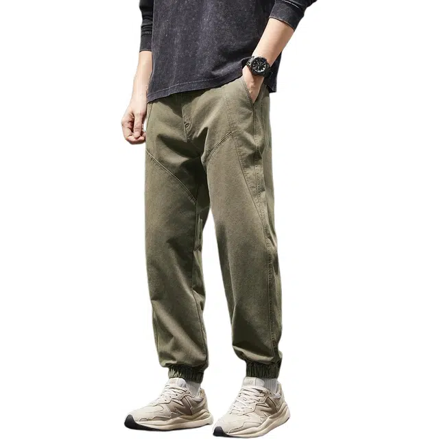 潮人榜 美式复古重磅拼接工装裤男款春秋潮牌宽松束脚水洗做旧纯棉休闲裤 男女同款