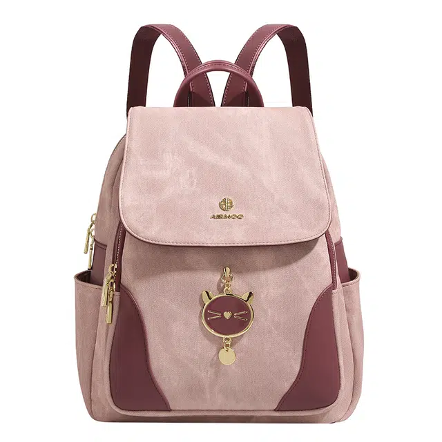 恒源祥 时尚潮流背包 超纤合成革 双肩包 女款 粉红色