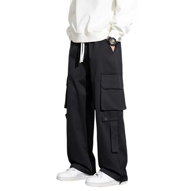 赛瀚 美式工装宽松直筒休闲裤男款春秋厚款百搭舒适亲肤男装长裤潮牌多口袋显示垂感显瘦显高少年高街潮流通勤外穿男裤 男女同款