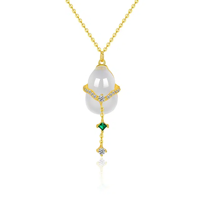 翠雅金楼 福禄随行 新中式镶玉葫芦流苏 福禄双全好事花生招财进宝国风轻奢小众设计 精致时尚百搭#好运 玉髓 项链 女款